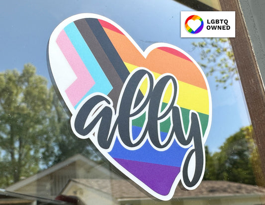 Ally Pride Heart Sticker – Laminated Window Decal, Welcome Sign
