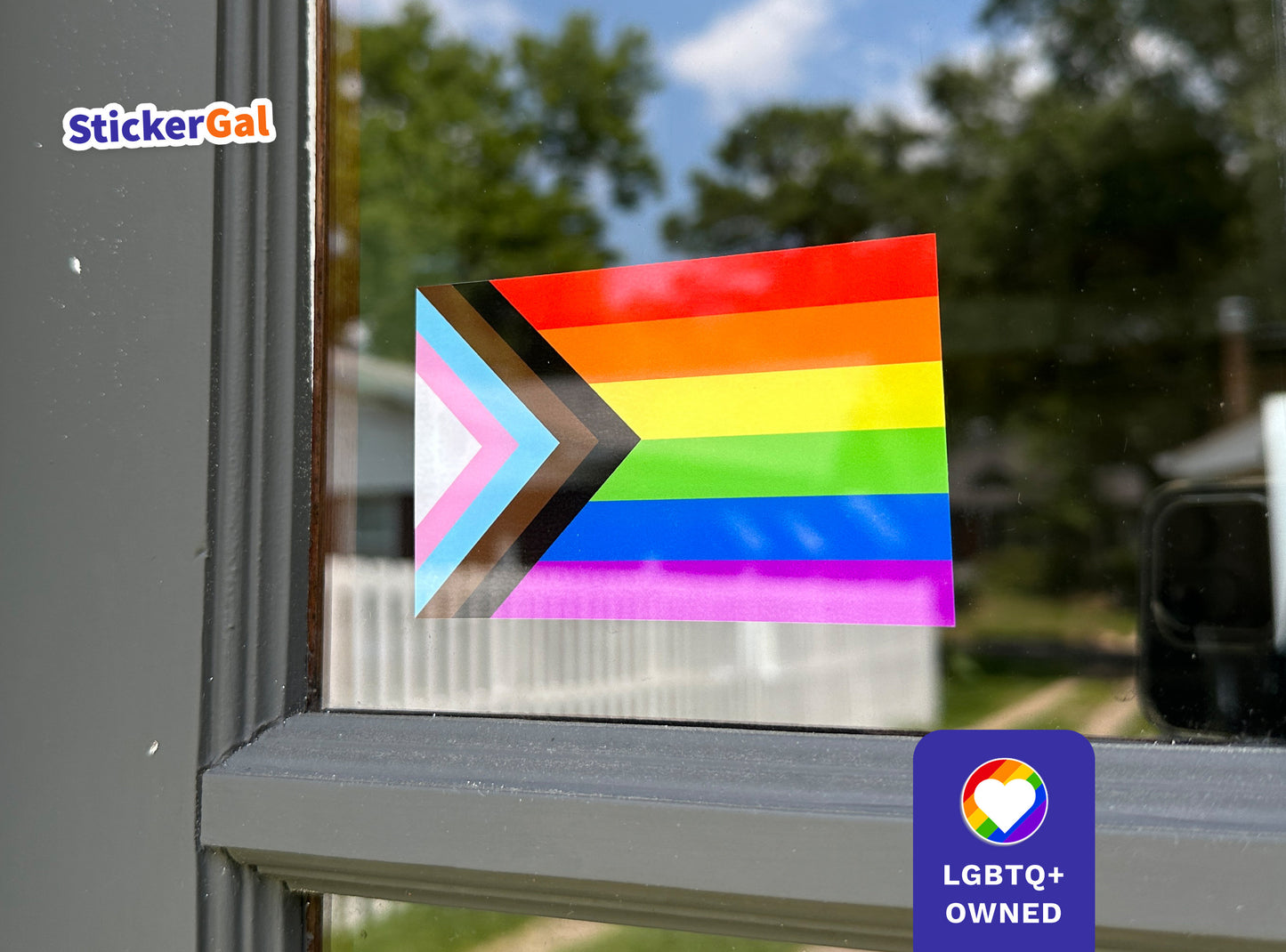 Progress Pride Flag Front-Adhesive Sticker