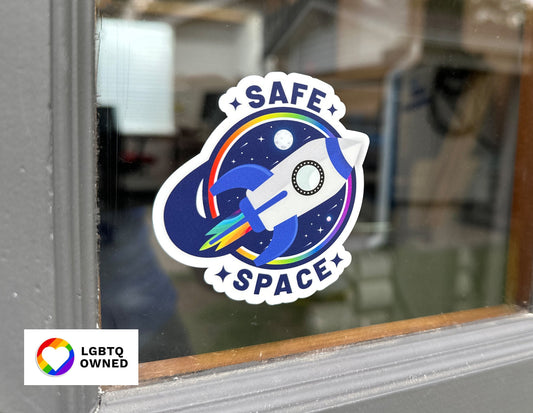 Safe Space Laminated Sticker: Outer Space Rocket Door Decal