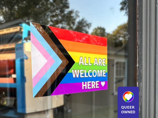 All are Welcome Here Pride Flag Window Cling